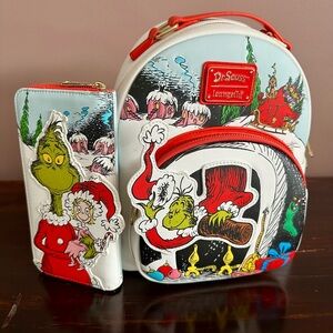 Loungefly Dr. Seuss Grinch Red, White & Green  Backpack and Wallet Set🎄